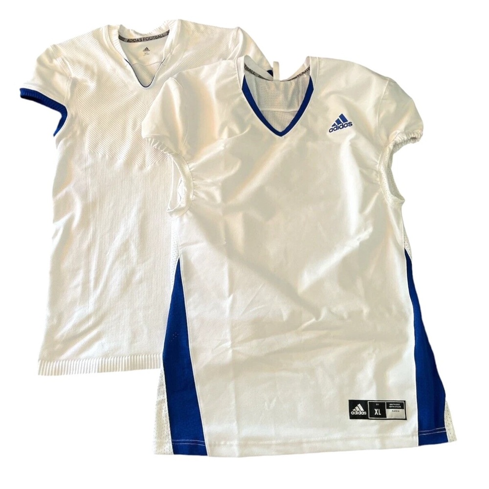 New Lot Of  2 - ADIDAS Training FOOTBALL JERSEY WHITE Blue Trim  $95 XL